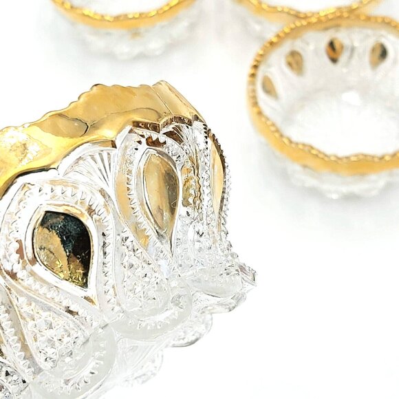 Northwood Glass-New Jersey Pattern 1900 EAPG  Bowls Set of 4 - Molded-Gold Trim - Picture 2 of 7